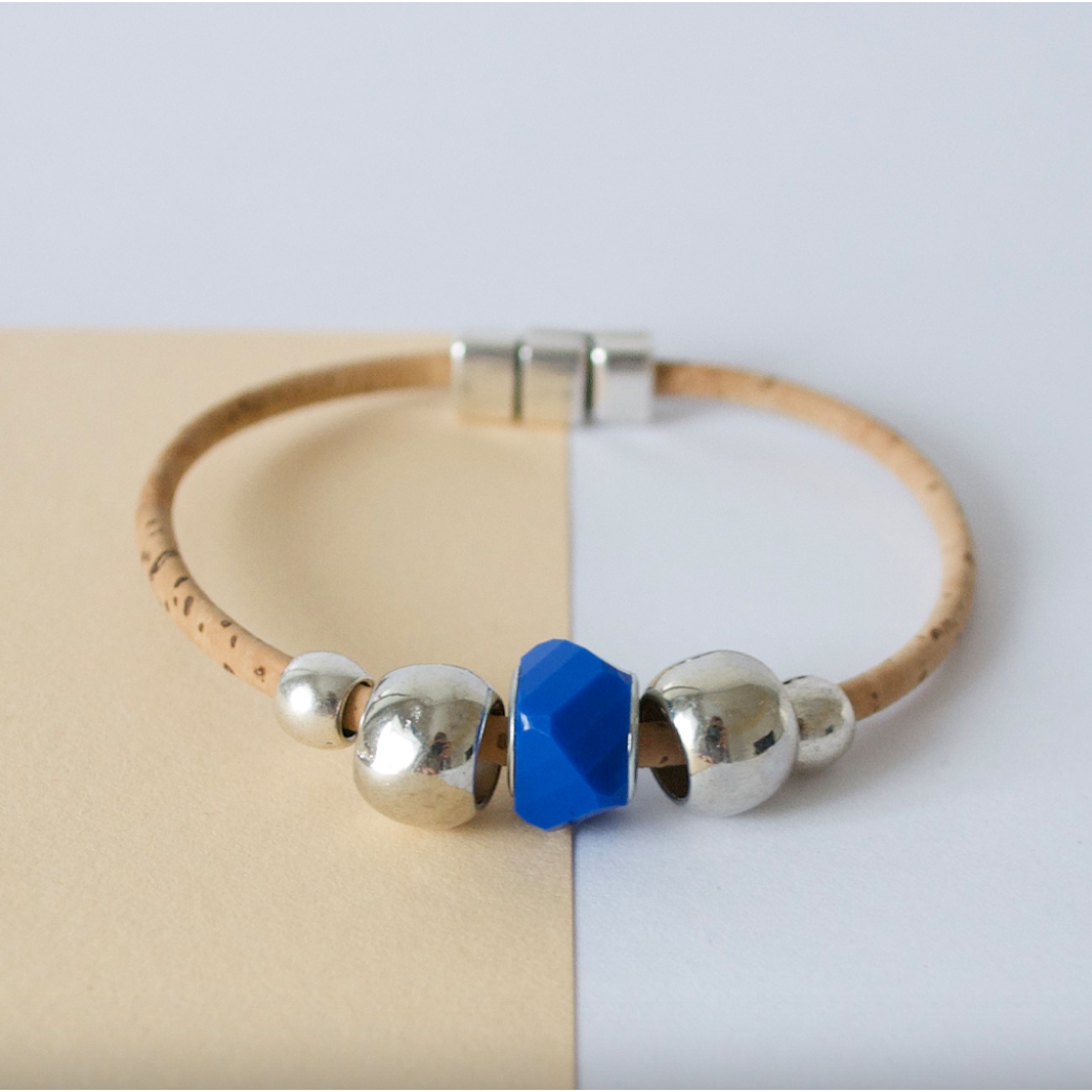 Algarve-Armband aus Kork in Blau und Silber
