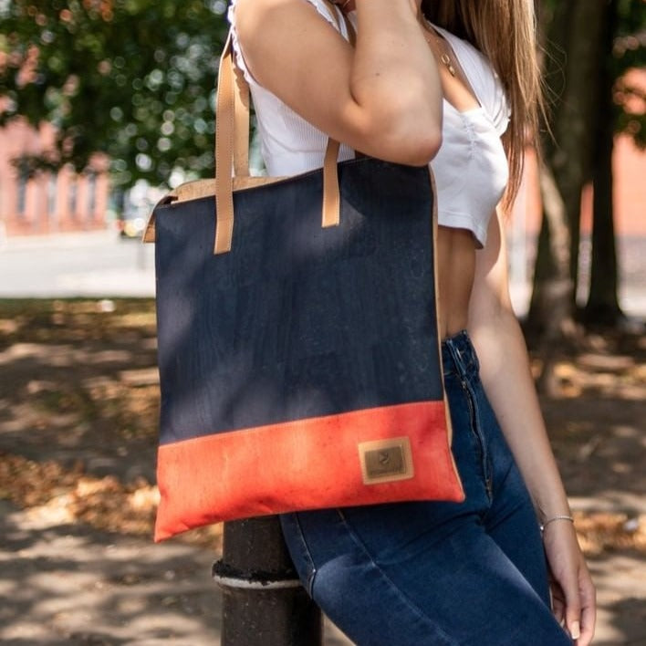 Blue and Red Cork Shopping Bag