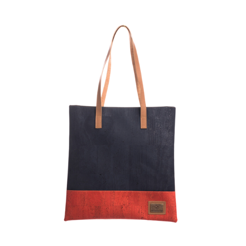 Blaue und rote Einkaufstasche aus Kork