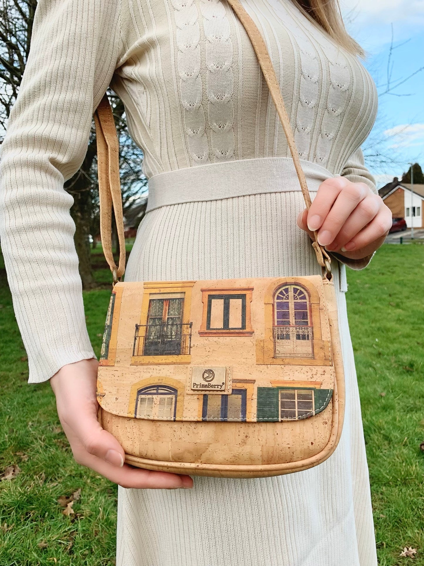 Portuguese Window Collection Cork Crossbody Bag Flap: Stylish, Sustainable, and Ethical Crossbody Inspired by Traditional Portuguese Windows