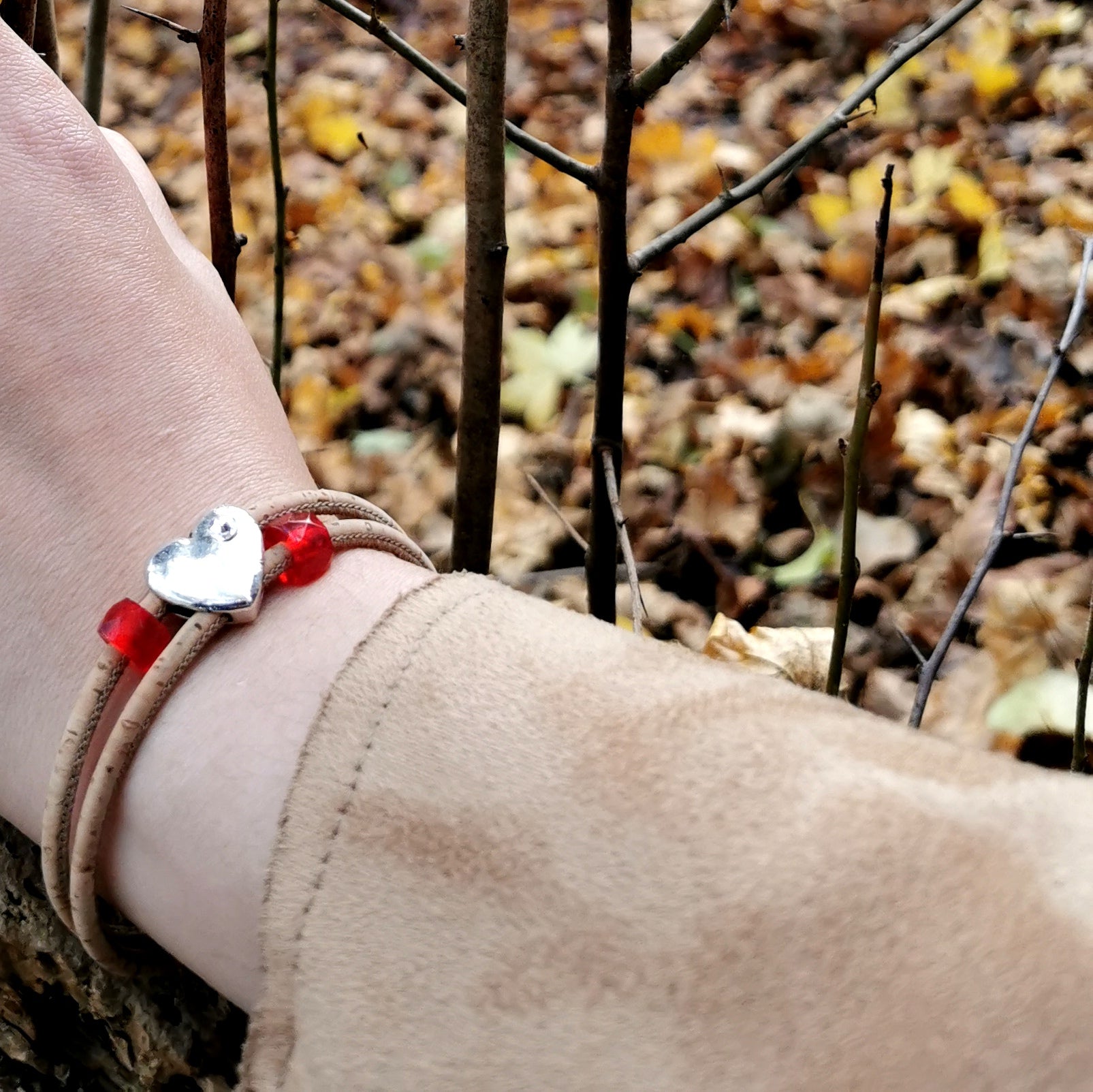 red heart cork bracelet