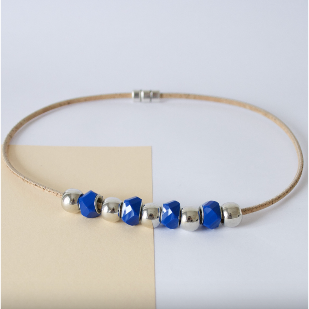 Algarve Blue and Silver Cork Necklace