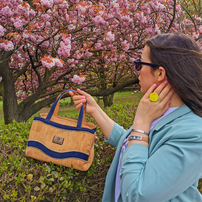 Sea Blue Cork Handbag Sustainable and Stylish Bag Made from